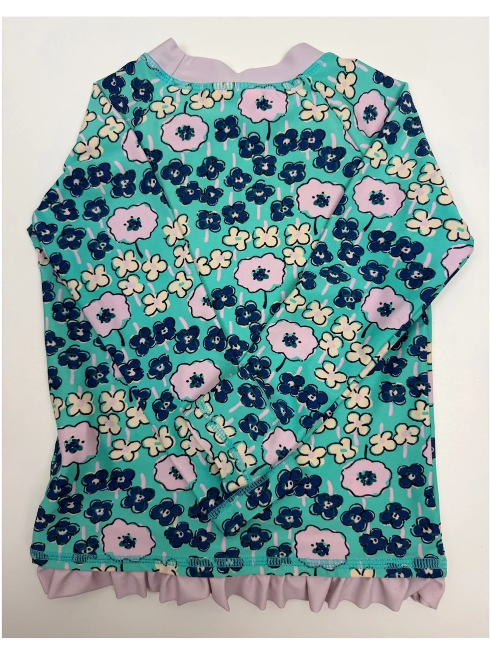 Hannah Andersson | Floral Ruffled Long-Sleeve Swim Top Sun Cover Rash Guard | 3T